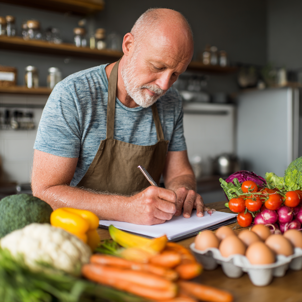 Middle-aged person following healthy nutrition plan prepared by nutritionists