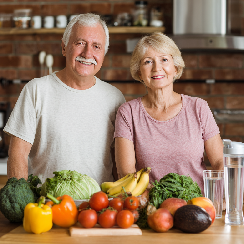 Satisfied adults of different ages following nutrition plans and living healthy lifestyle